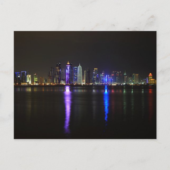 Skyline of Doha, Qatar at night postcard (Front)