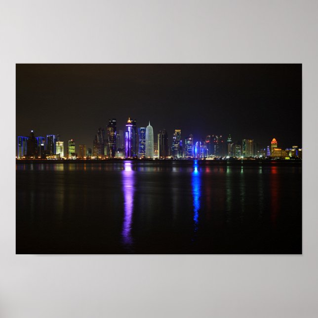 Skyline of Doha, Qatar at night poster (Front)