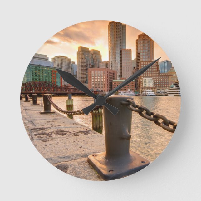 Skyline of Financial District of Boston Round Clock (Front)