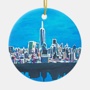 Skyline Of Manhattan New York City With Ceramic Ornament