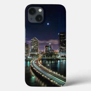Skyline of Miami city with bridge at night iPhone 13 Case