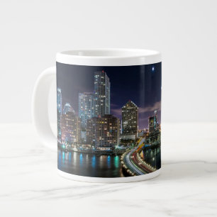 Skyline of Miami city with bridge at night Large Coffee Mug