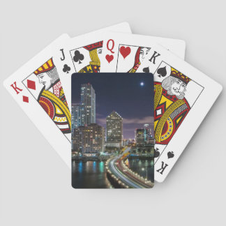 Skyline of Miami city with bridge at night Playing Cards