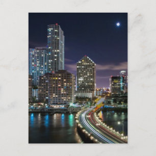 Skyline of Miami city with bridge at night Postcard