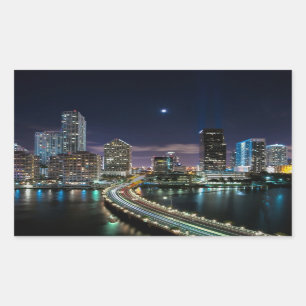 Skyline of Miami city with bridge at night Sticker