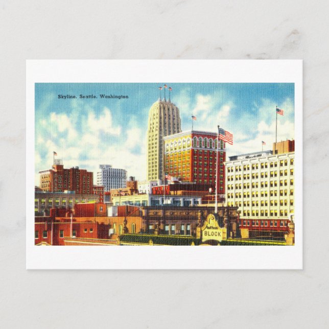Skyline of Seattle, Washington, Vintage Travel Postcard (Front)