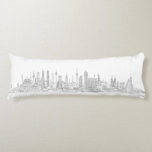 Skyline of the World (Black + White) Body Pillow
