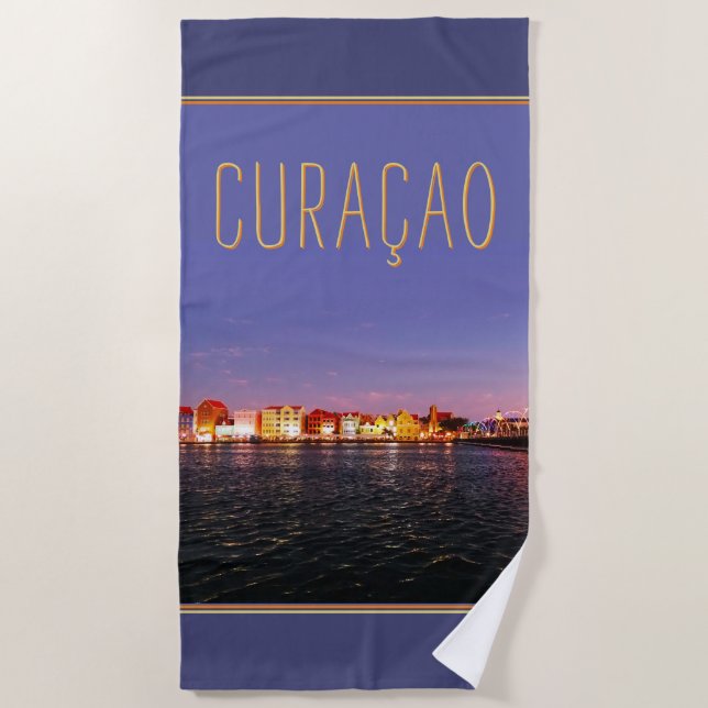 Skyline of Willemstad at Night (customizable) Beach Towel (Front)