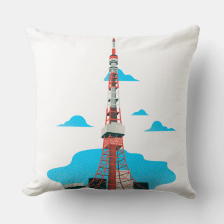"Skyline Serenity: Blue Tower Pillow" Throw Pillow