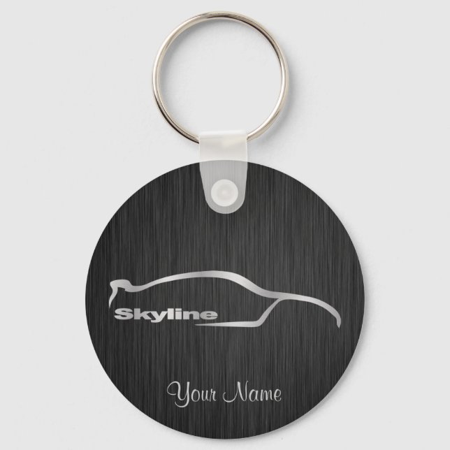 Skyline Silver Silhouette with elegant black backg Keychain (Front)
