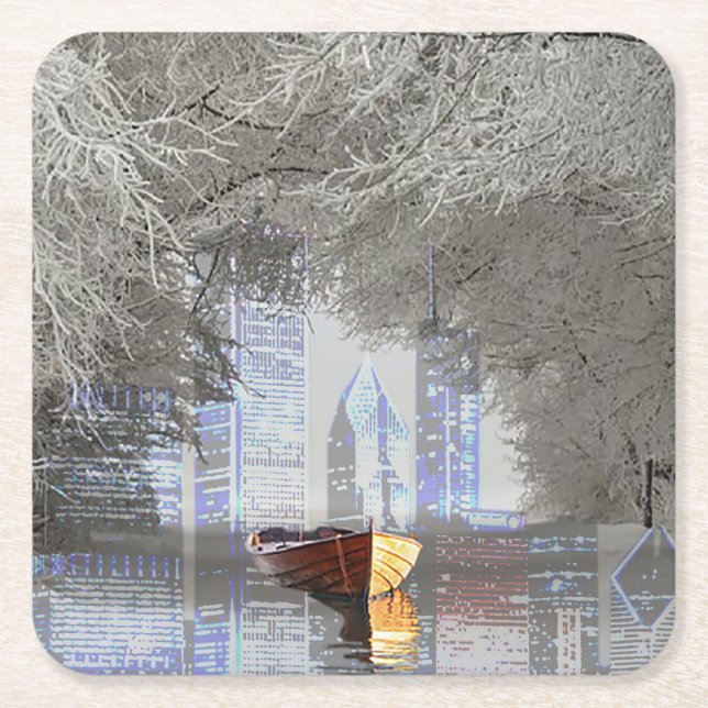Skyline Square Paper Coaster (Front)