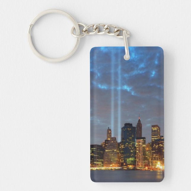 Skyline view of city in night. keychain (Front)