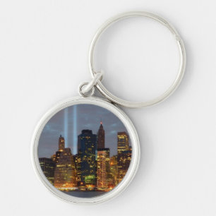 Skyline view of city in night. keychain