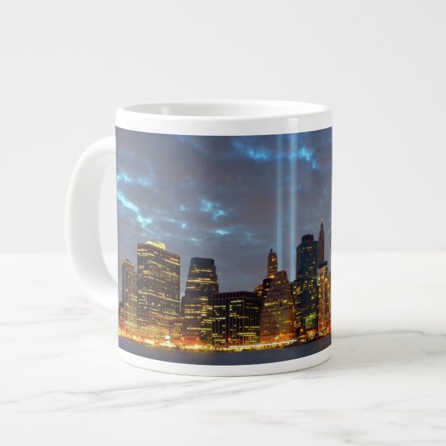 Skyline view of city in night. large coffee mug (Front Left)