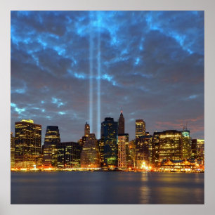 Skyline view of city in night. poster
