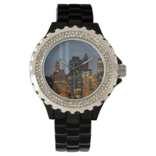 Skyline view of city in night. watch