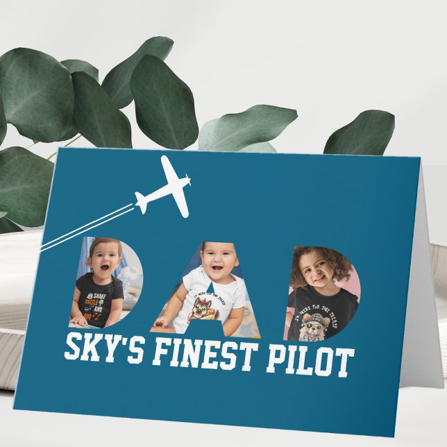 Sky's Finest Pilot,DAD Photo & Airplane Birthday Card (Creator Uploaded)