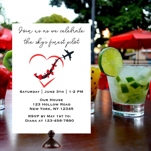 Sky's Finest Pilot,Heart Airplane,Birthday,Simple Invitation (Creator Uploaded)