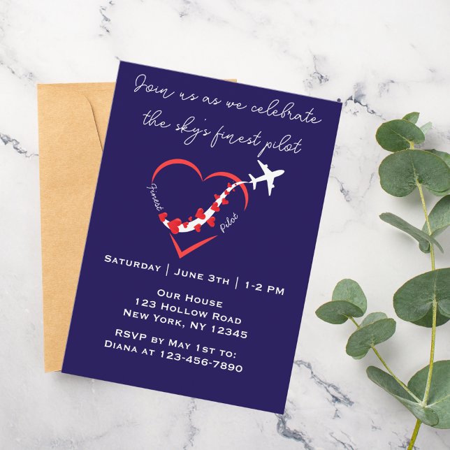 Sky's Finest Pilot,Heart Airplane,Birthday,Simple Invitation (Creator Uploaded)