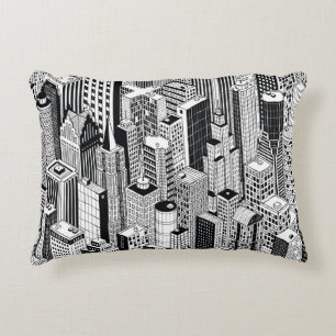 Skyscraper city illustration, isometric seamless p accent pillow