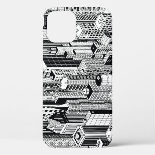 Skyscraper city illustration, isometric seamless p iPhone 12 case