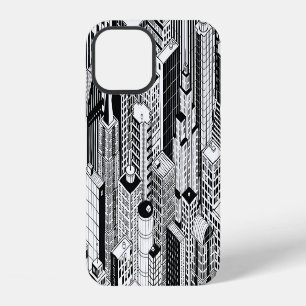 Skyscraper city illustration, isometric seamless p iPhone 12 case