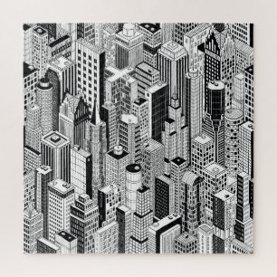 Skyscraper city illustration, isometric seamless p jigsaw puzzle