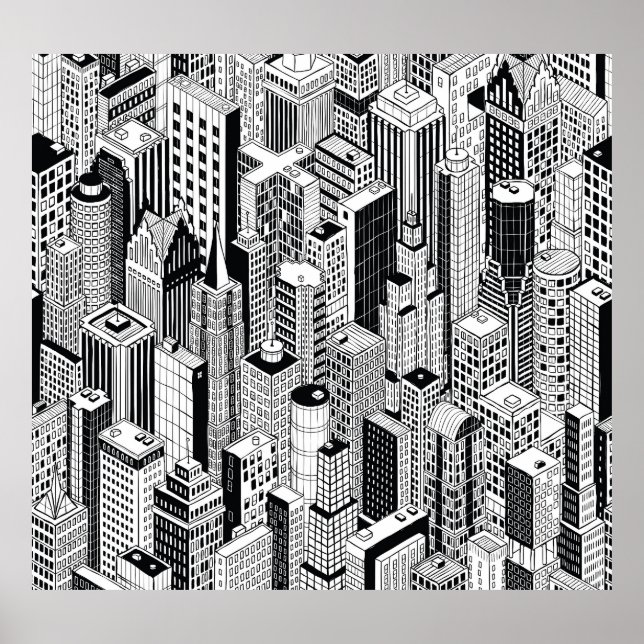 Skyscraper city illustration, isometric seamless p poster (Front)