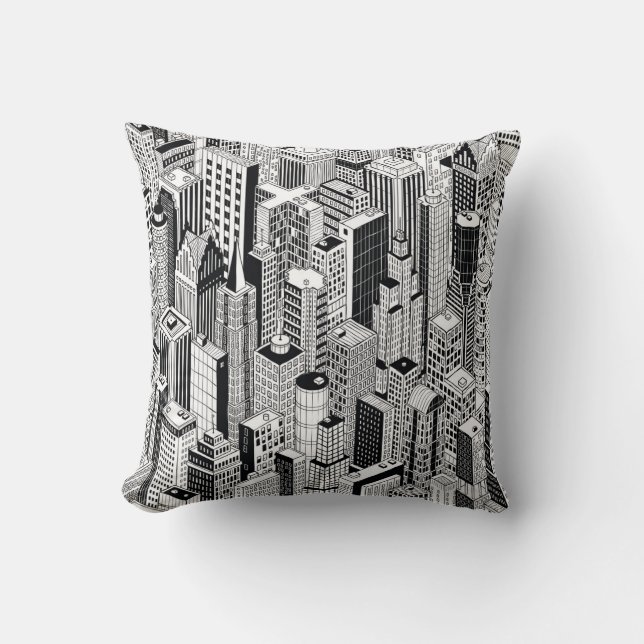 Skyscraper city illustration, isometric seamless p throw pillow (Front)