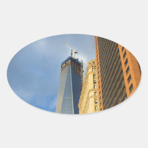 Skyscraper Reflections of New York Oval Sticker