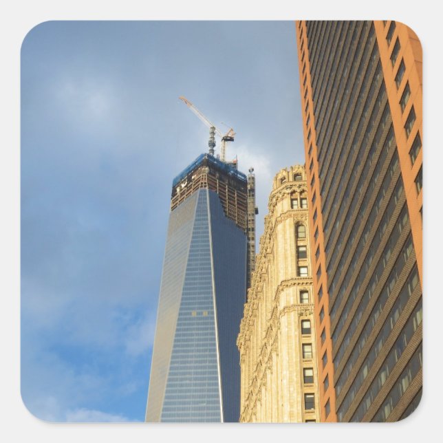 Skyscraper Reflections of New York Square Sticker (Front)