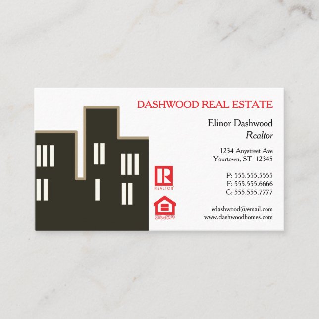 Skyscraper Silhouette Real Estate Realtor Business Card (Front)