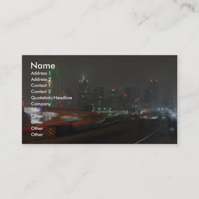 Skyscraper With Neon In Downtown Dallas In Texas Business Card (Front)