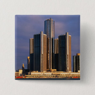 Skyscrapers by the water in Detroit 3 2 Inch Square Button
