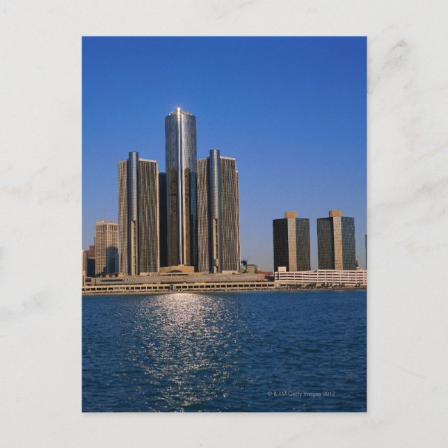 Skyscrapers by the water in Detroit Postcard (Front)