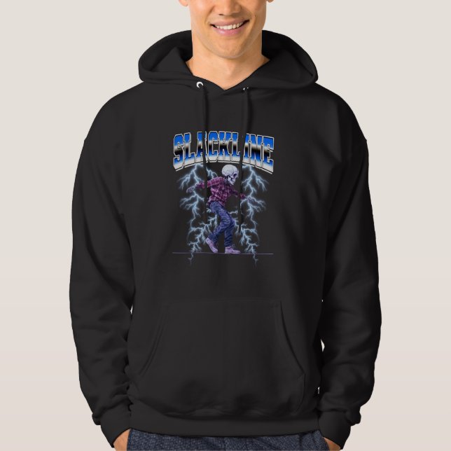 Slackline Slacklining Slackliner Skeleton 90s Boot Hoodie (Front)