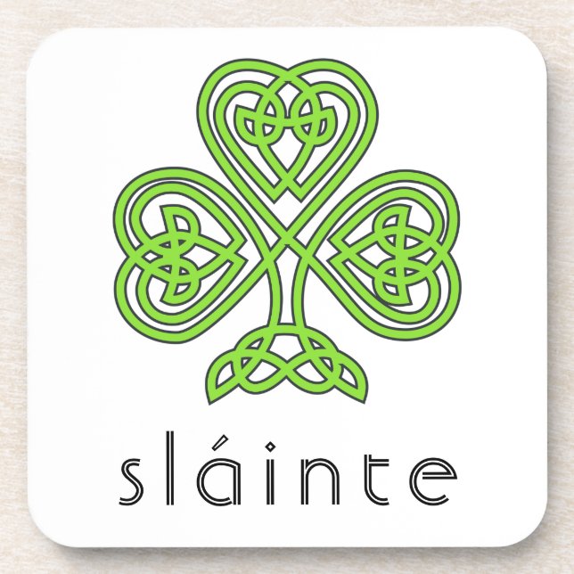 Slainte Celtic Shamrock Green St. Patrick's Day Coaster (Front)