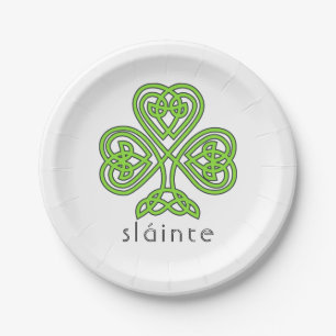 Slainte Celtic Shamrock Green St. Patrick's Day Paper Plate