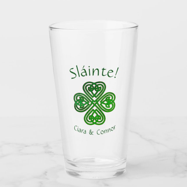Sláinte Green Celtic Irish Shamrock Name Glass (Front)
