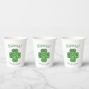Sláinte Green Celtic Irish Shamrock Name Paper Cups