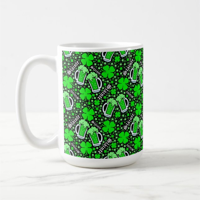 Slainte Green Drinks, Clovers St. Patrick's Day Coffee Mug (Left)