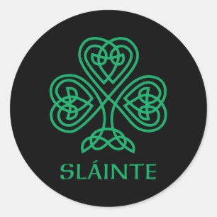 Slainte Irish Green Shamrock Celtic Knot Ireland G Classic Round Sticker