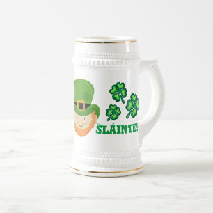 Sláinte! Irish leprechaun and shamrocks Beer Stein
