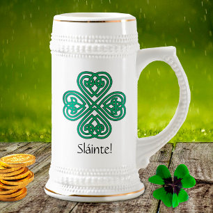 Sláinte Irish Shamrock Green Celtic Lucky Clover Beer Stein