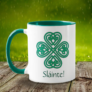 Sláinte Irish Shamrock Green Celtic Lucky Clover Mug