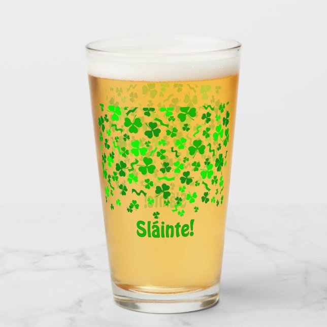 Sláinte Lucky Irish Shamrocks Personalized Pint Glass (Back Filled)