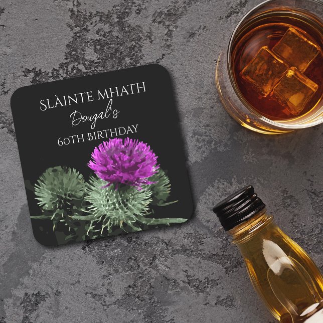  Slàinte mhath Thistle Birthday Square Paper Coaster (Creator Uploaded)