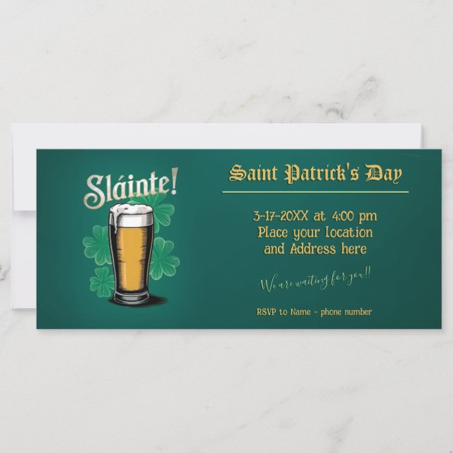 Slàinte! Saint Patrick's Day Pint of Beer on Green (Front)