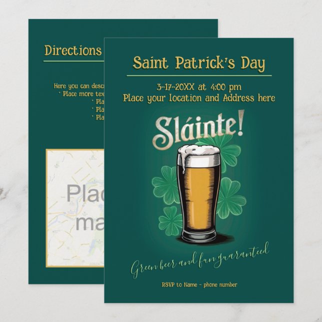Slàinte! Saint Patrick's Day Pint of Beer on Green (Front/Back)