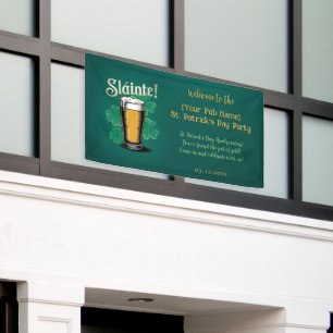 Slàinte! Saint Patrick's Day Pint of Beer on Green Banner